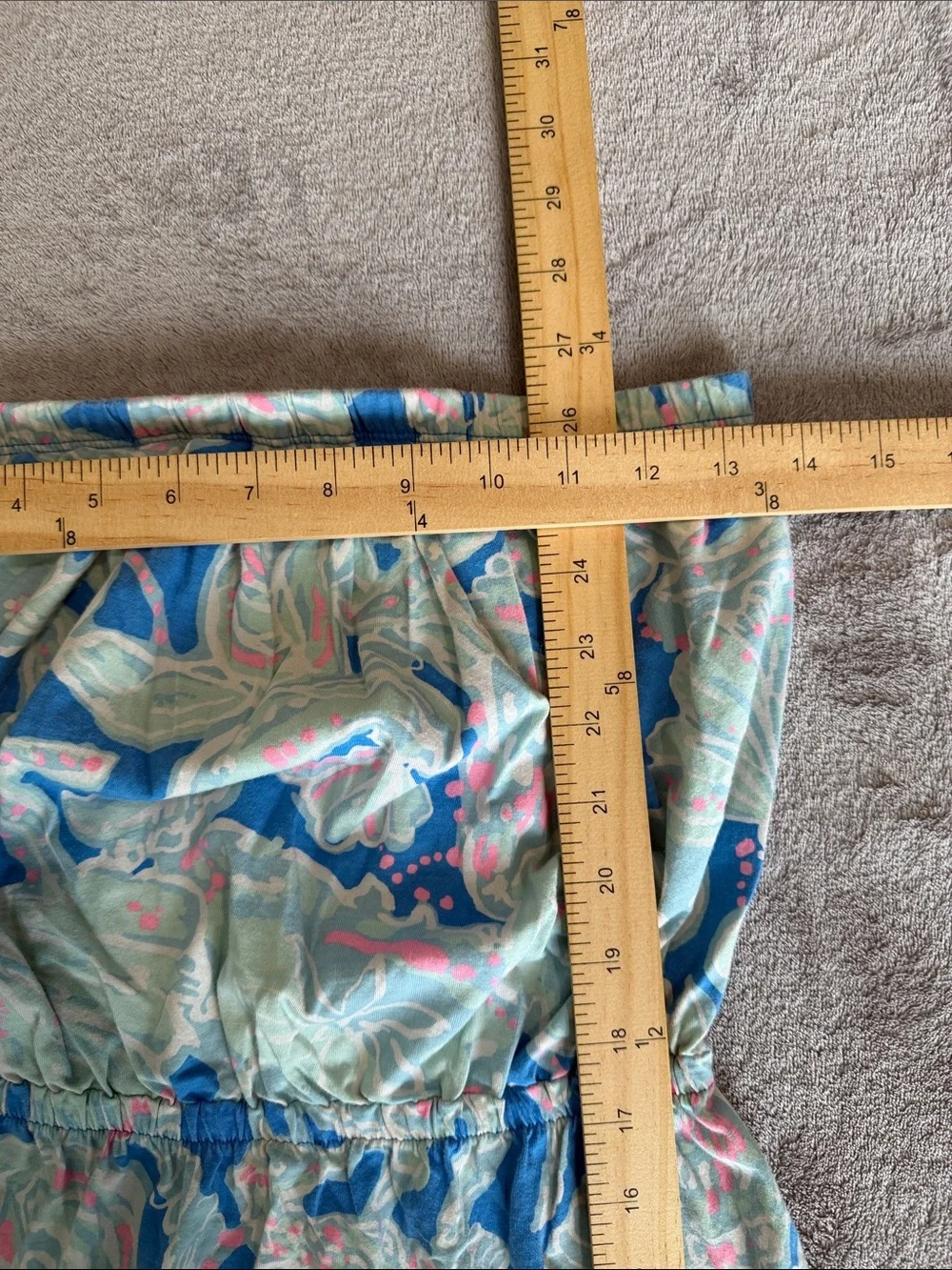 Lily Pulitzer Strapless Floral Print Summer Dress in Blue and Mint - Picture 8 of 8
